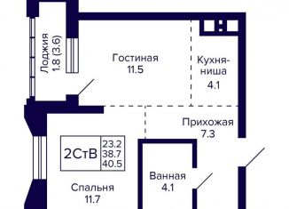 Двухкомнатная квартира на продажу, 40.5 м2, Новосибирск, улица Фрунзе, с1, метро Маршала Покрышкина
