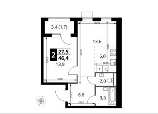 Продается двухкомнатная квартира, 46.4 м2, поселение Мосрентген