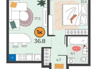 Продам однокомнатную квартиру, 36.8 м2, Тюмень, улица Эльвиры Федоровой, 3, Восточный округ