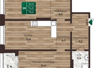 Продаю двухкомнатную квартиру, 76.6 м2, Барнаул