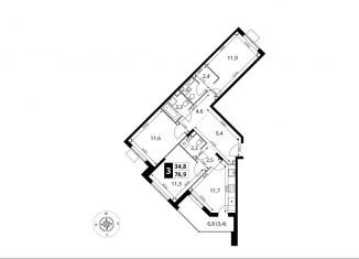 Продажа 3-комнатной квартиры, 76.9 м2, Московская область