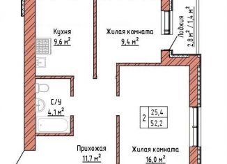 2-комнатная квартира на продажу, 52.2 м2, Самара, Куйбышевский район