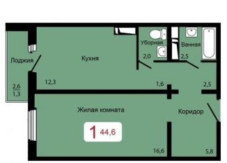 1-ком. квартира на продажу, 44.6 м2, Красноярск