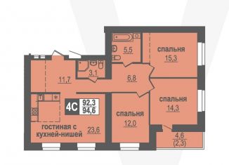 Продаю четырехкомнатную квартиру, 94.6 м2, рабочий посёлок Кольцово, Благовещенская улица, 3