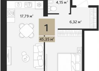 1-комнатная квартира на продажу, 45.4 м2, Рязанская область