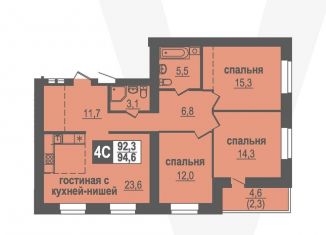 Четырехкомнатная квартира на продажу, 94.6 м2, Новосибирская область, Благовещенская улица, 3