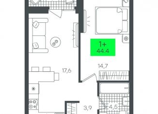 Продажа 1-комнатной квартиры, 44.4 м2, Тюмень, Калининский округ
