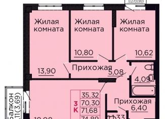 Продам 3-комнатную квартиру, 71.7 м2, Ростовская область