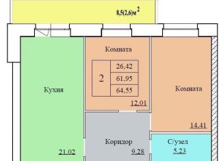 2-ком. квартира на продажу, 64.6 м2, Ярославль, Ленинский район