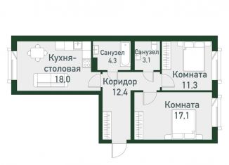 Продается двухкомнатная квартира, 66.1 м2, посёлок Западный, Спортивная улица