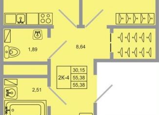 Продаю 2-ком. квартиру, 55.4 м2, поселок Бугры