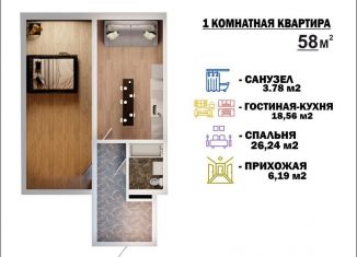 Продается 1-ком. квартира, 58 м2, Махачкала, улица Примакова
