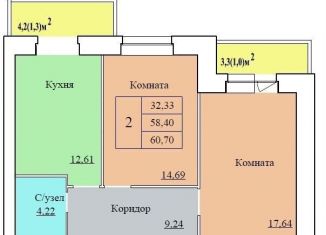 Двухкомнатная квартира на продажу, 60.7 м2, Ярославль, Ленинский район