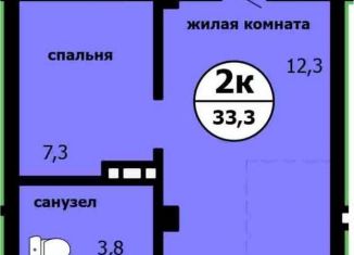 Продажа 2-комнатной квартиры, 33.3 м2, Красноярск, Вишнёвая улица