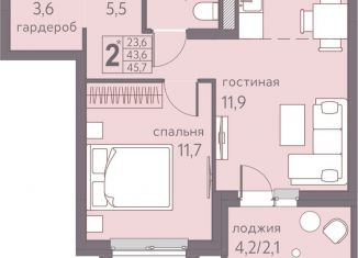 Продажа 2-комнатной квартиры, 45.7 м2, Пермь, Мотовилихинский район