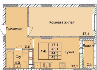 Продается 1-комнатная квартира, 44.3 м2, Нижний Новгород, метро Ленинская, 1-я Оранжерейная улица, 16