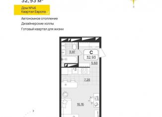 Продается квартира студия, 32.9 м2, Ульяновск, Засвияжский район, квартал Европа, 46