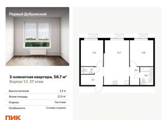 Двухкомнатная квартира на продажу, 58.7 м2, Москва, жилой комплекс Первый Дубровский, 1.2