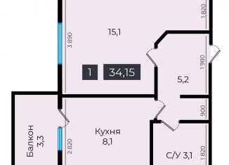 Продаю 1-комнатную квартиру, 34.7 м2, Ставрополь, улица Южный Обход, 53В