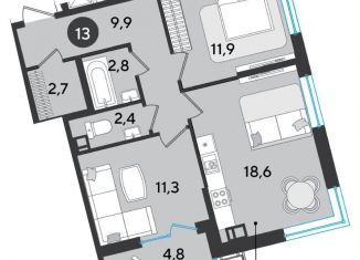 Продам двухкомнатную квартиру, 64.4 м2, Краснодар