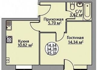 Продажа однокомнатной квартиры, 35.3 м2, поселок Родники