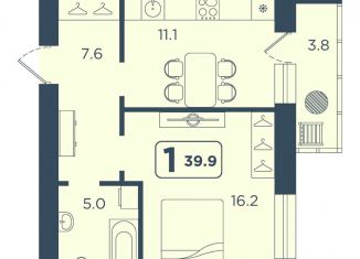 Продается однокомнатная квартира, 39.9 м2, Тюмень, улица 50 лет Октября, 75к4