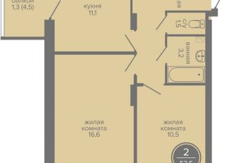 2-комнатная квартира на продажу, 53.5 м2, Пермь, шоссе Космонавтов, 309А