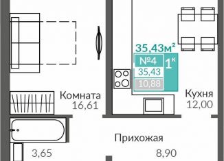 Продается 1-комнатная квартира, 35.4 м2, Симферополь