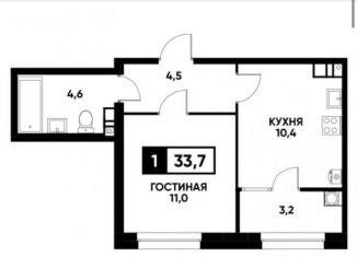 1-комнатная квартира на продажу, 33.7 м2, Ставрополь