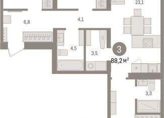 Продажа 3-комнатной квартиры, 88.2 м2, Тюмень, Ленинский округ