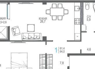Продажа 1-комнатной квартиры, 66.6 м2, Евпатория