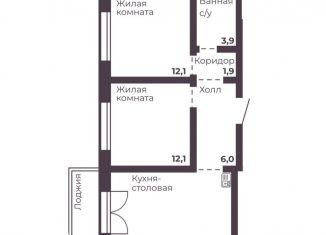 Продаю двухкомнатную квартиру, 53.5 м2, Челябинск, Тракторозаводский район