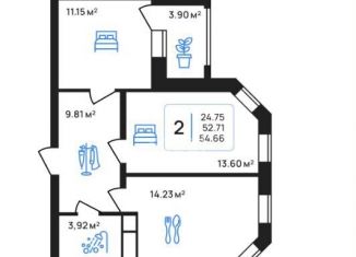Продаю двухкомнатную квартиру, 54.7 м2, Липецк, улица Железнякова, 8к2