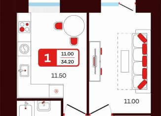 1-ком. квартира на продажу, 34.2 м2, Туймазы, переулок Луначарского, 5