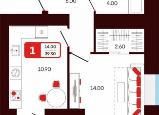 1-комнатная квартира на продажу, 39.3 м2, Туймазы, переулок Луначарского, 5