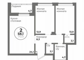 Продам 2-ком. квартиру, 68.1 м2, Челябинск, Центральный район, Комсомольский проспект, 147