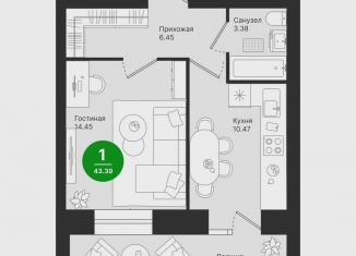 Продам однокомнатную квартиру, 43.4 м2, Йошкар-Ола