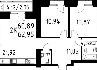 Продам 2-ком. квартиру, 63 м2, деревня Кисловка, улица Марины Цветаевой, 42