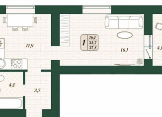 Продам 1-ком. квартиру, 35.7 м2, поселок городского типа Стройкерамика, улица Олега Пешкова