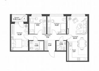 Продаю 3-комнатную квартиру, 84 м2, Екатеринбург, Чкаловский район