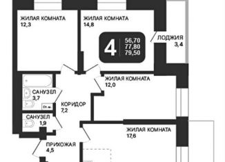 Четырехкомнатная квартира на продажу, 79.5 м2, Новосибирск
