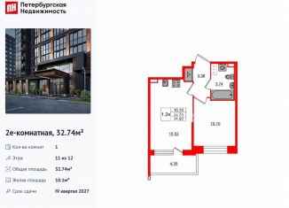 Продается однокомнатная квартира, 32.7 м2, Санкт-Петербург, метро Купчино