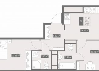 2-ком. квартира на продажу, 58 м2, посёлок Шушары