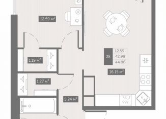 Продаю однокомнатную квартиру, 44.9 м2, посёлок Шушары