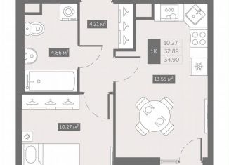 1-ком. квартира на продажу, 34.9 м2, посёлок Шушары