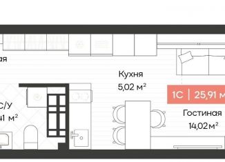 Продам квартиру студию, 25.9 м2, Новосибирск, Ленинградская улица, 342, метро Речной вокзал
