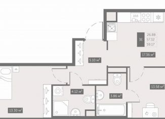 Продам 2-ком. квартиру, 59.2 м2, посёлок Шушары
