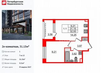 Продажа однокомнатной квартиры, 31.2 м2, Санкт-Петербург, муниципальный округ Звёздное