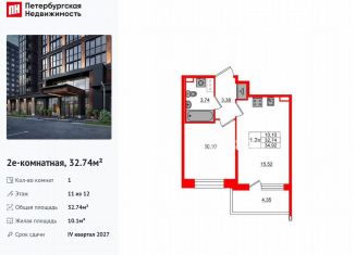 Продается 1-комнатная квартира, 32.7 м2, Санкт-Петербург, муниципальный округ Звёздное