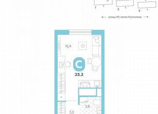 Продам квартиру студию, 23.2 м2, Екатеринбург, улица 40-летия Комсомола, 2, Кировский район